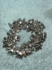 Vintage Animal Stretch Bracelet Silver Tone Statement Bracelet Elephant Lions