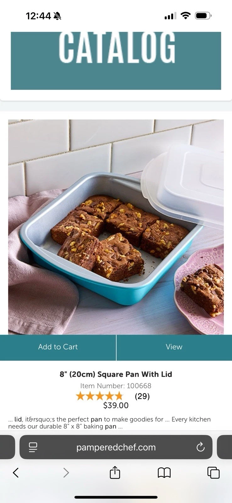 Pampered Chef ~NEW~ 8" x 8" SQUARE PAN with Storage & Travel LID - EZ Clean