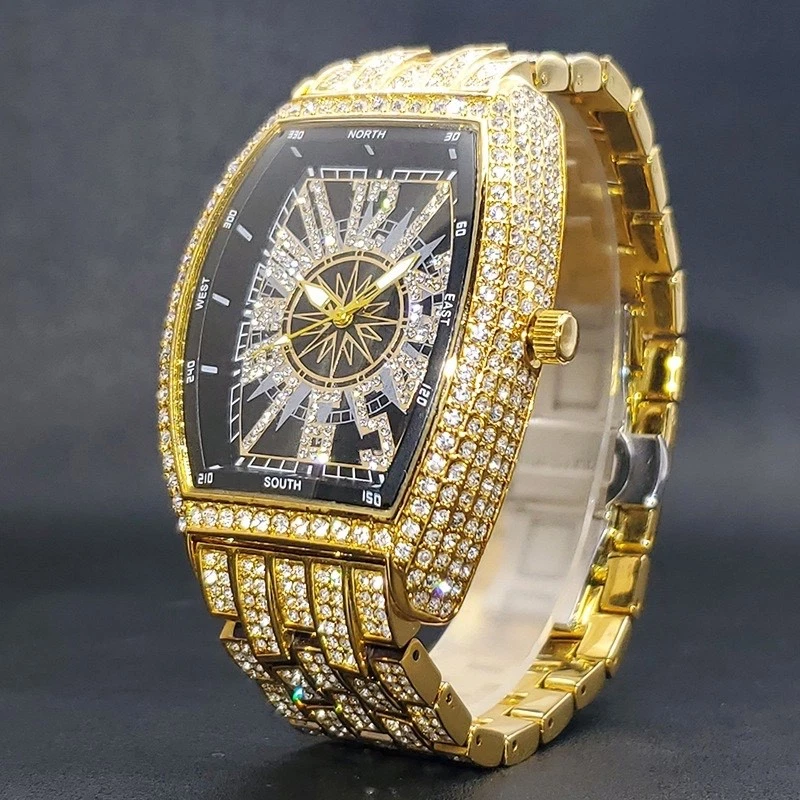 Bling Gold Tonneau Watch Iced Out Diamond Style Luxury Fashion 3