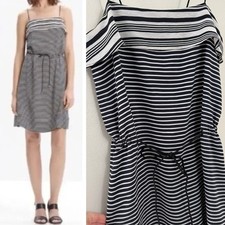 Madewell Monochromatic Minimalist 100 Silk Striped Tie Waist Dress S