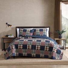 Reversible Twin Quilt Set with Sham, Lightweight Cotton Bedding, All-Season, Pla