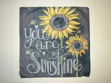 SUNFLOWER 'YOU ARE MY SUNSHINE' PILLOW COVER 17 X 17 REVERSIBLE ZIP GRAY NEW