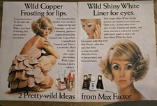 1968 Max Factor White Eye  Liner Copper Frosted Lipsticks Vintage Cosmetics ad 