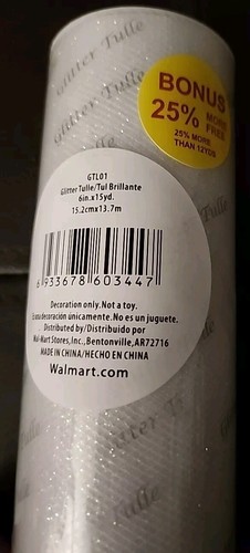 NEW Glitter Tulle Spool 6"W X 15 yds White Walmart Sealed - 第 2/6 張圖片