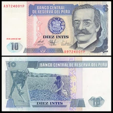 1987 Peru 10 Intis Banknote P-129 UNC