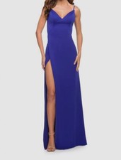 290 La Femme Women's Blue Sleeveless V-Neck Gown Dress Size 2
