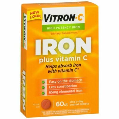 Vitron-C High Potency Iron Supplement with Vitamin C, 60 Count