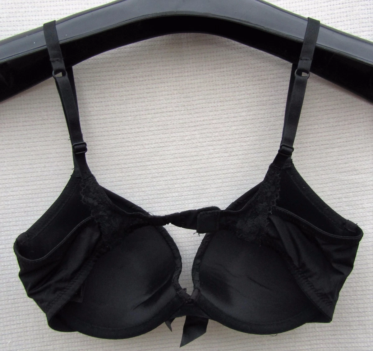 H M Black 32C PUSHUP Satin PLUNGE Sexy Bow Bra FREE SHIP 32 C
