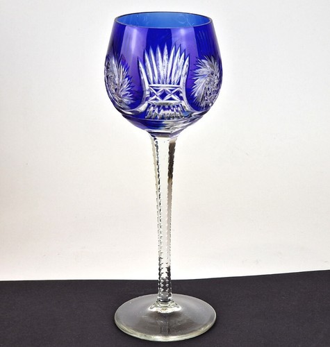Wine Glass Glas Cobalt Blue Flashing Schleuderstern Hand Cut Um 1950 P654 - Picture 3 of 10