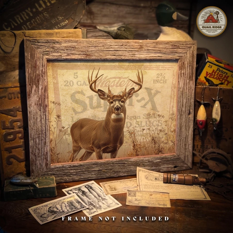 Vintage Winchester Shell Box Art Print Whitetail Deer Hunting Cabin Wall Decor - Image 4 of 4