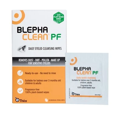 THEA Blephaclean Preservative free eyelid 20 wipes blepharitis mgd dry eye rrp £9.99