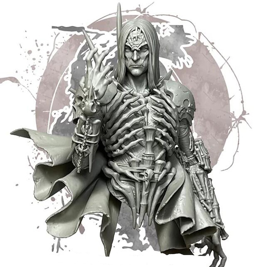 1/10 Scale Dark Necromancer Bust Resin Model with Bone Armor
