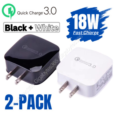 2PACK 18W QC 3.0 Fast Wall Charger USB C Power Adapter For iPhone Samsung LG HTC
