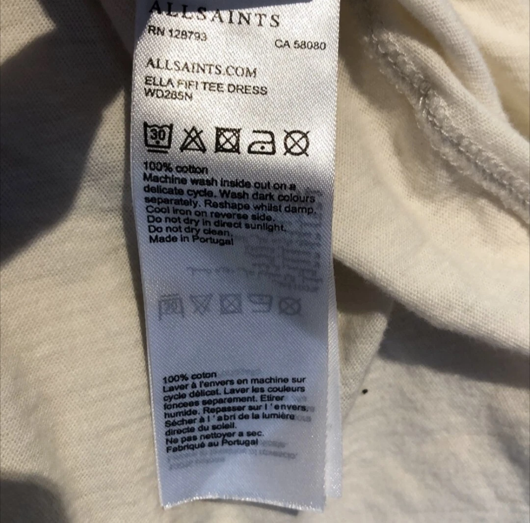 OFF WHITE Abito T shirt Tunica Asimmetrica All Saints Beige Off White XS NUOVO CON ETICHETTE