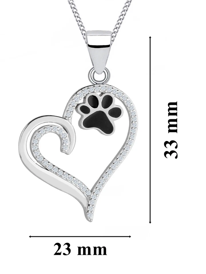 Halskette Damen Silber Herz Pfote Anhänger Kette 925 mit Zirkonia Echtschmuck - Bild 4 von 4