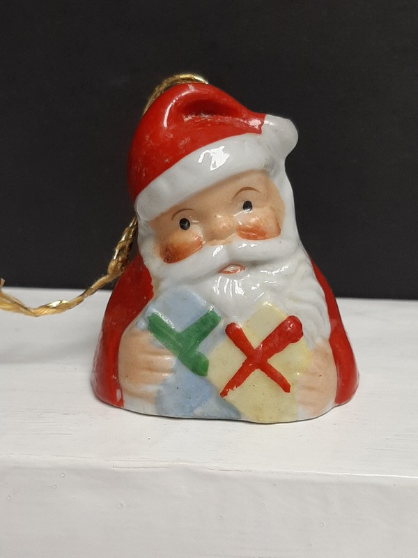 Vintage Santa with Gifts Bell Christmas Ornament Made in Japan