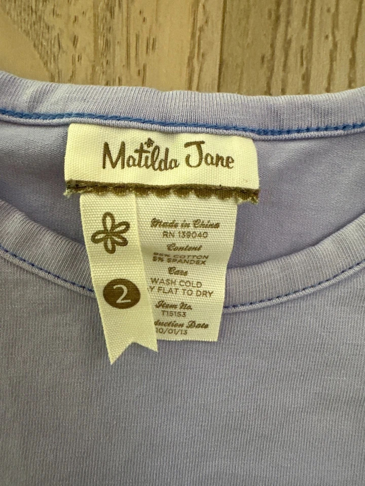 Top Matilda Jane Niñas Lila Periwinkle Manga Corta Acanalado Talla 2 Mezcla de Algodón Foto 2 de 4