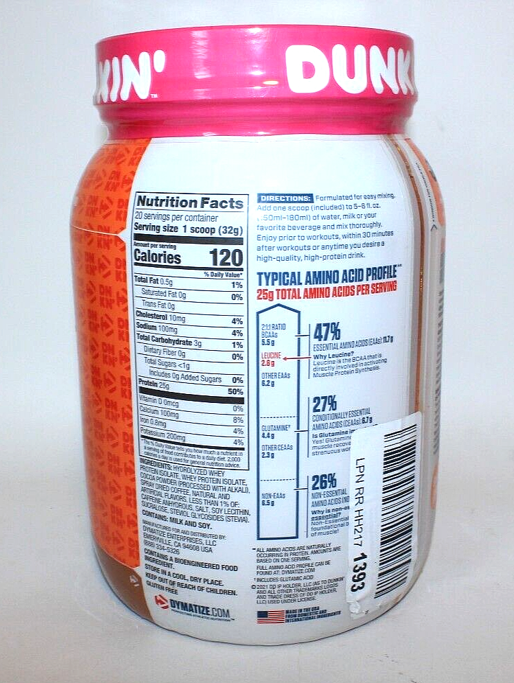 Dymatize ISO100 Dunkin' Donuts Mocha Latte Protein Powder, 22.9 oz / 1.4 lb 4/24 eBay