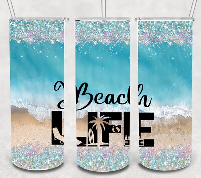 Beach Life Type Tumbler type 20 oz Skinny custom drink ware with straw