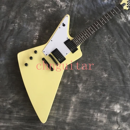 70's Explorer Cream Electric Guitar Left-handed Black Part HH Pickups Fast Ship