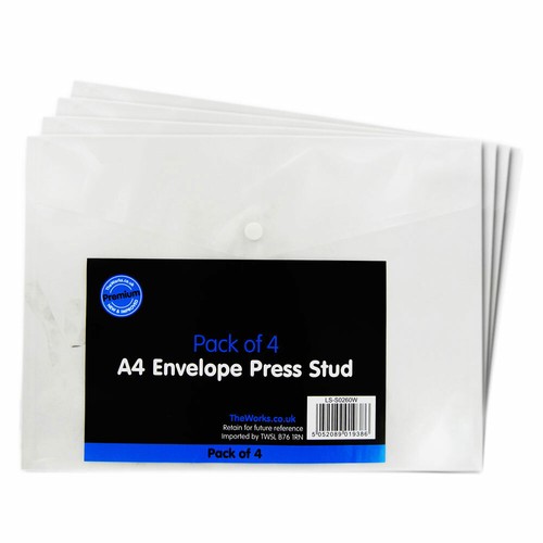 A4 Press Stud Envelopes Wallets Pack Of 4, Stationery, Brand New