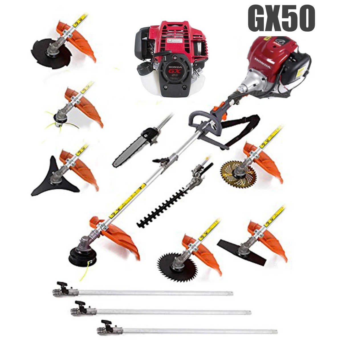 GX50 12 in 1 pole trimmer 4 stroke gas weed eater Brush Cutter lawn mower yard