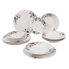 Tafelservice Tellerset Porzellan 6 Personen 18 tlg. rund weiß Blumenmuster