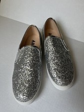 Women  s Slip On Sneakers Size 7 Silver Glitter Holiday Sparkle Costume Wedding
