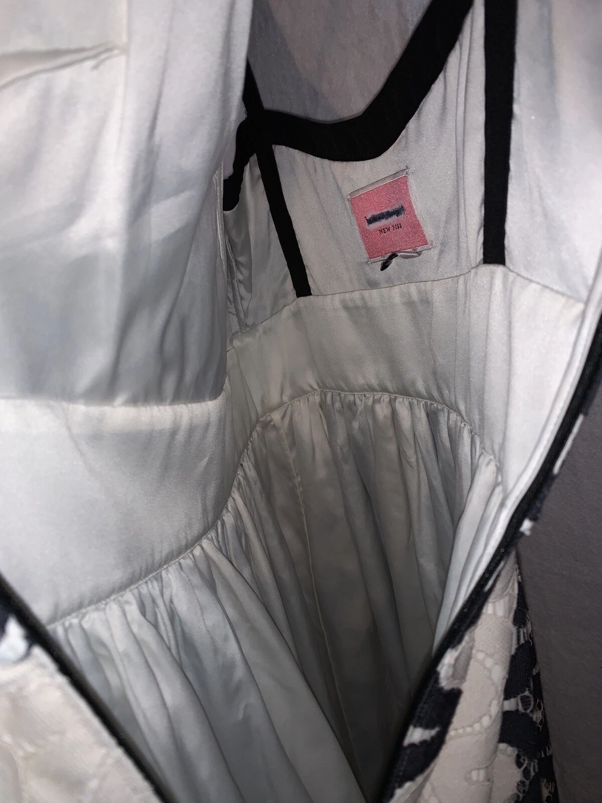 Abito donna Kate Spade tag marcato sabbia dune panna nero pizzo midi taglia 2