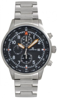 LORENZ Pilot Chronograph 50001BB Herrenuhr Schwarz Stahl Datum Taucher 100 Meter