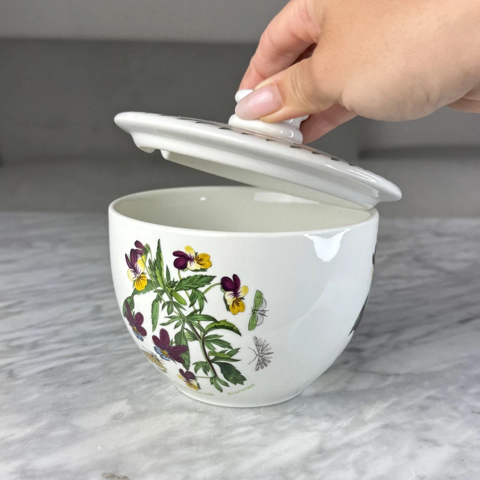 Portmeirion BOTANIC GARDEN Bowl Jam Jelly Bowl with Lid Viola Tricolor Rare - Image 3 of 4