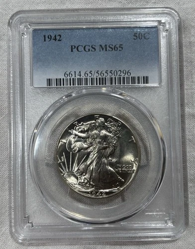 GRADED 1942 Walking Liberty Half Dollar PCGS MS65 Silver American Coin