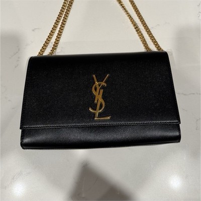 Saint Laurent YSL Logo Black Small Chain Shoulder Bag Gold Hardware w/ Box