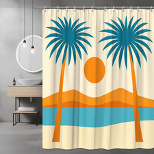 Tropical Sunset Shower Curtain with Palm Trees and Beach Design