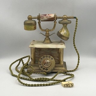 Vintage Onyx Brass Rotary Telephone Antique Decorative Marble Phone TE#8126