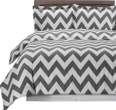 Full/Queen - Chevron- Grey with White- 3pc Duvet Cover Set 100% Cotton Fiber