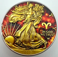 Gold Colorized Aries - Zodiac American Silver Eagle 1oz .999 Silver Dollar Coin