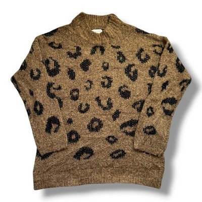 Universal Thread Damen Leopardenmuster Stehkragen Pullover L hellbraun schwarz flauschiger Strick