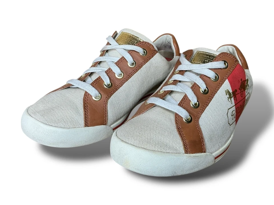 Zapatillas Coach Martie Cuero Lona Con Cordones Marrón Tostado Crema Para Mujer’s Logo 8.5 Foto 4 de 4