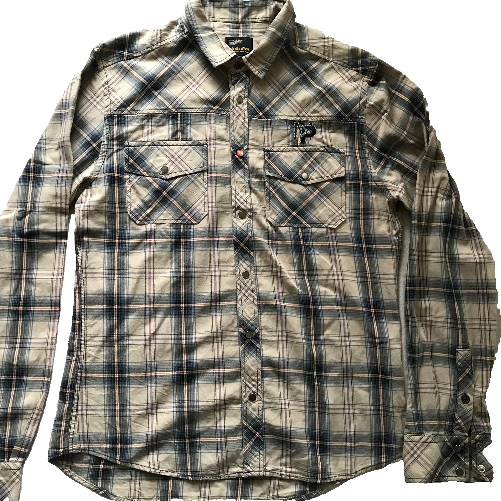 MELTIN' POT ITALIAN MEN'S WESTERN SHIRT LONG SLEEVE XL PLAID SLIM