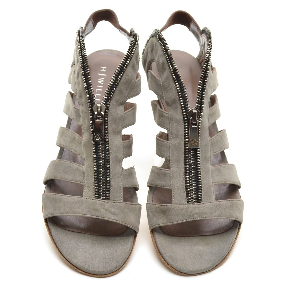 APL Sandalo donna H Williams rubino top zip 40 9 5 grigio scamosciato zeppa scarpe basse nuovo