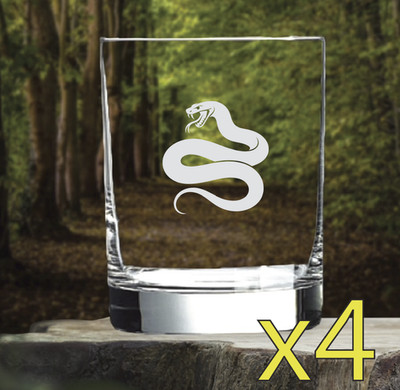 Snake Whiskey Glasses x4 Double 14 Oz Premium Old Fashioned Animal Venom NEW