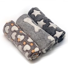 1 Pack 3 Puppy Blankets Super Soft Warm Sleep Mat Grey Cute Print Fluffy Flee...