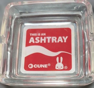 CUNE Red Pink Glass Ashtray Unique Design Used