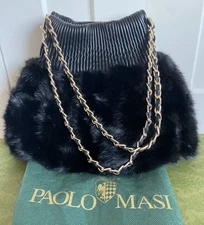 PAOLO MASI Firenze VTG Mink Fur & Leather Chain Shoulder Handbag - Black