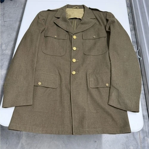 Vintage WW2 Military Style Jacket Khaki Gold Buttons Men's Formal Uniform Coat