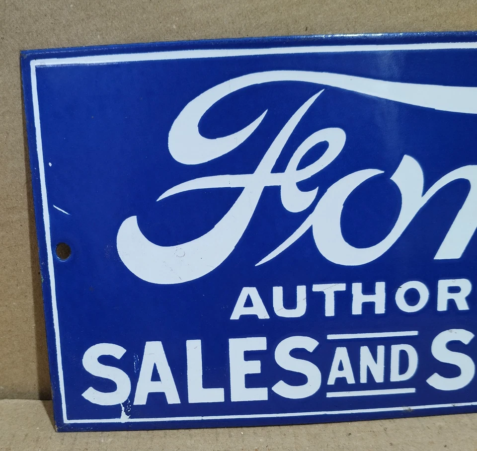 Ford Authorized Sales & Service Porcelain Enamel Sign 14 x 7 Inches 1 Sided - Image 2 of 4