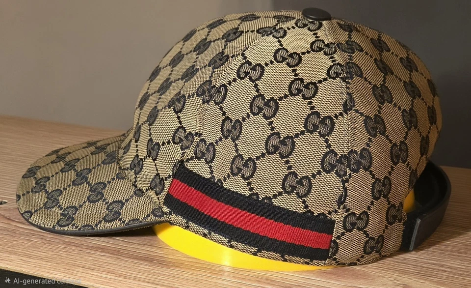 Gucci Monograma GG Web Lona Gorra de Béisbol Sombrero Gris Talla M Foto 4 de 4
