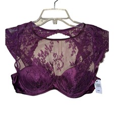 Frederick's of Hollywood Bra Top Bralette Womens Large Purple Underwire Lace