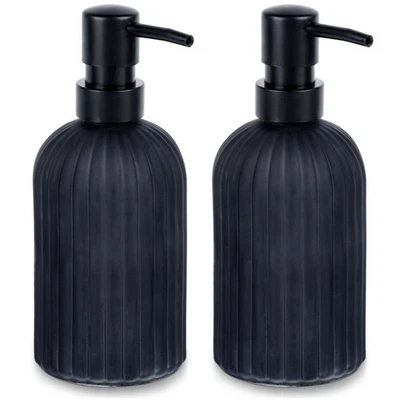 Distributeur savon verre noir 400 ml 2 pcs pompe rechargeable cuisine bain - Photo 1/4